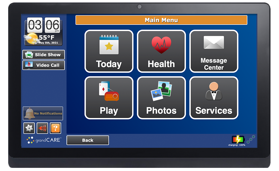 Remote monitoring and caregiving touchscreen