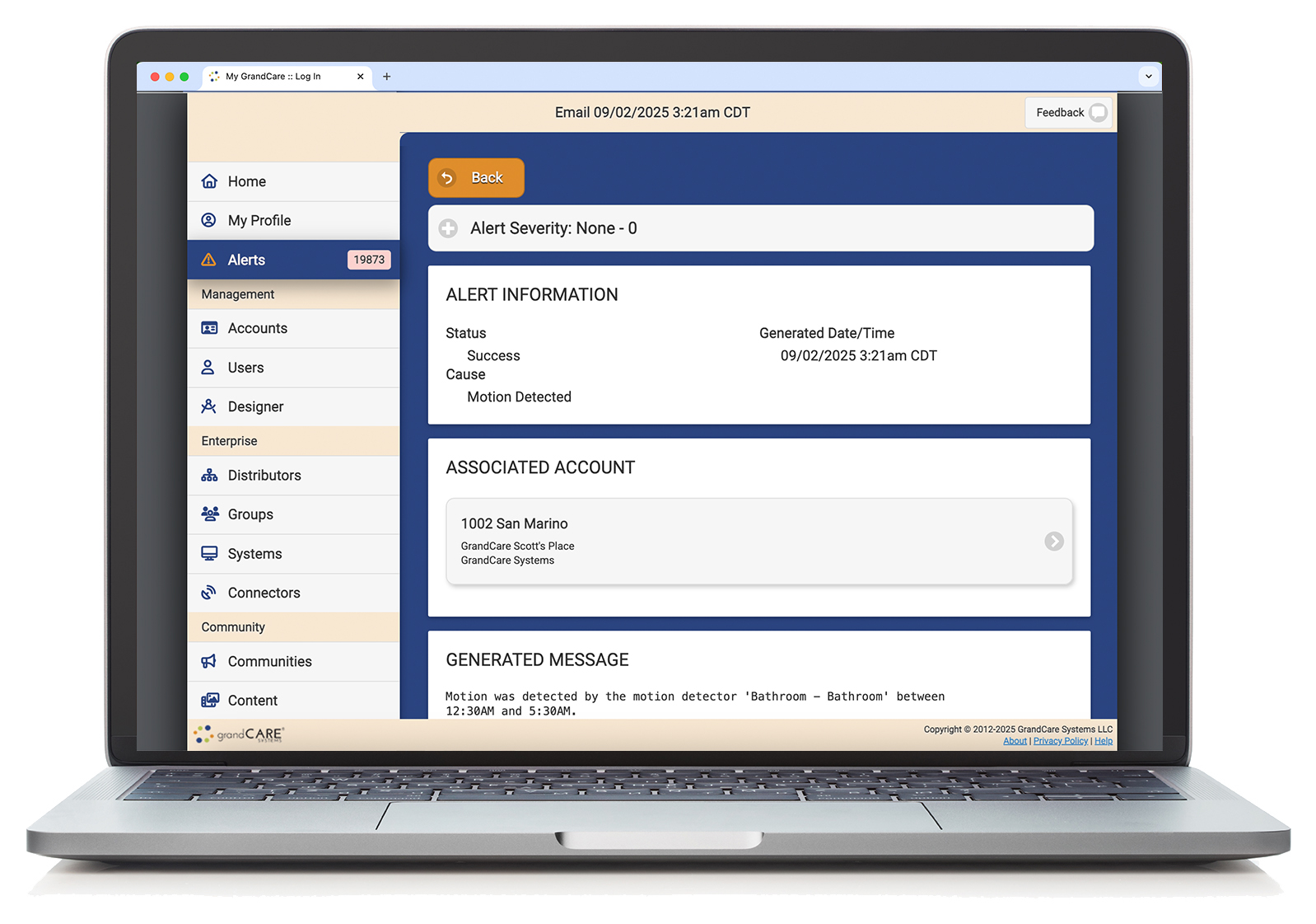Managed Alerts screen