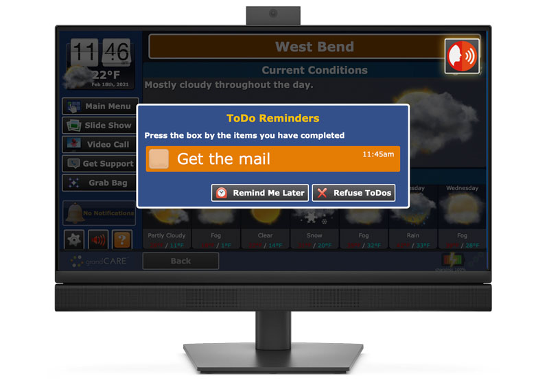 GrandCare remote supports touchscreen for people with disabilities